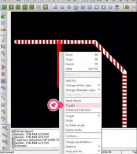 Use Cadence Allegro flexibly to switch the "toggle" option when wiring, which can avoid the acute angle formed when the wire is pulled out of the T-shaped branch, and avoid the "acid traps" DFM problem